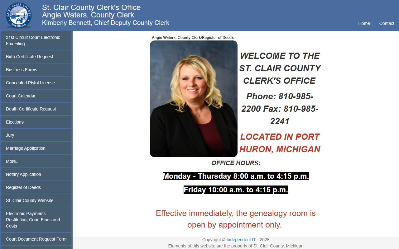 St. Clair County Clerk homepage for court records requests and vital records