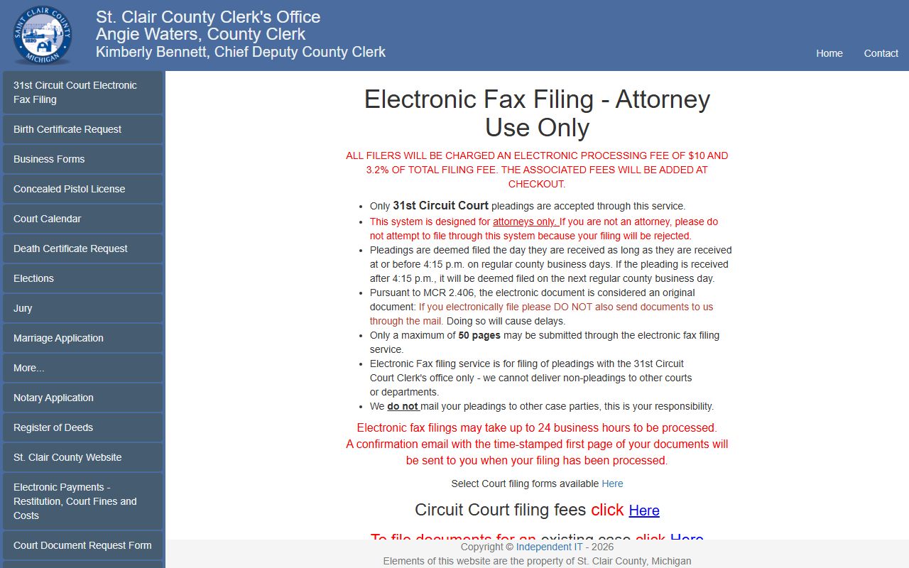 St. Clair County 31st Circuit Court electronic fax filing rules for court records