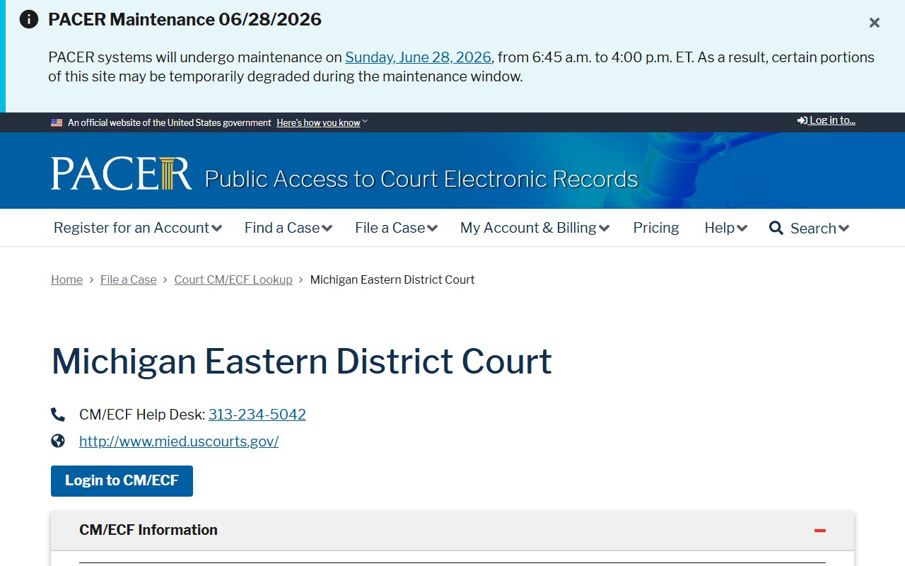 St. Clair County arrest records and the PACER lookup for federal charges in the Eastern District of Michigan