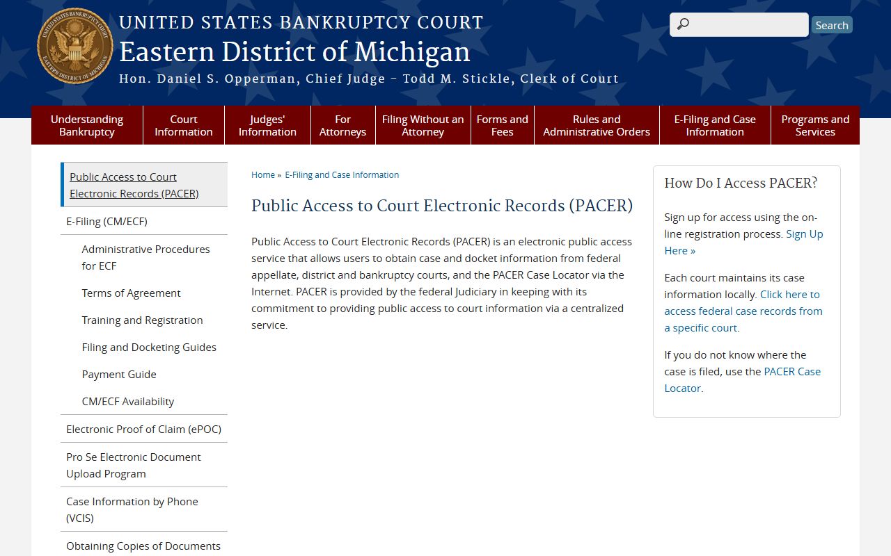 St. Clair County court charges and the Eastern District of Michigan bankruptcy PACER page