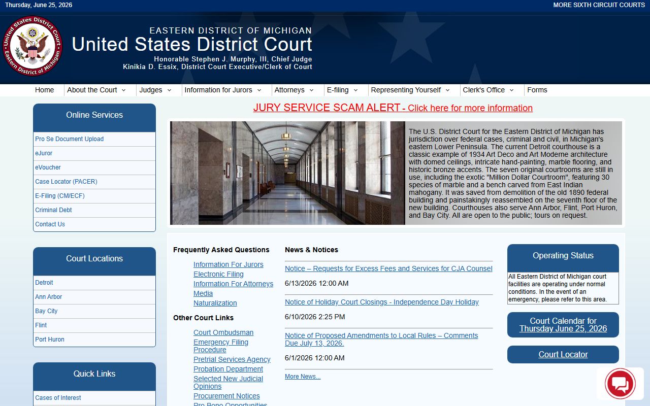 St. Clair County federal court dockets through the Eastern District of Michigan