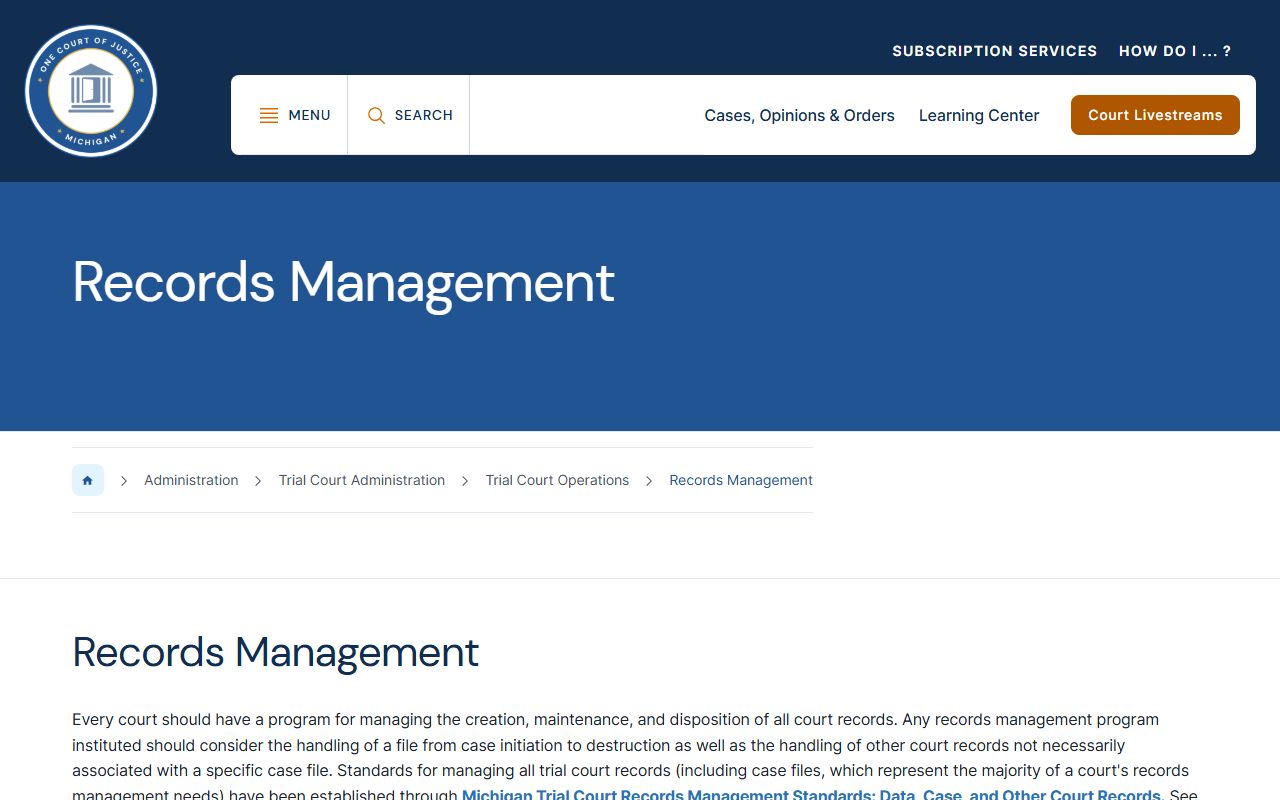St. Clair County court records management standards on the Michigan Courts website