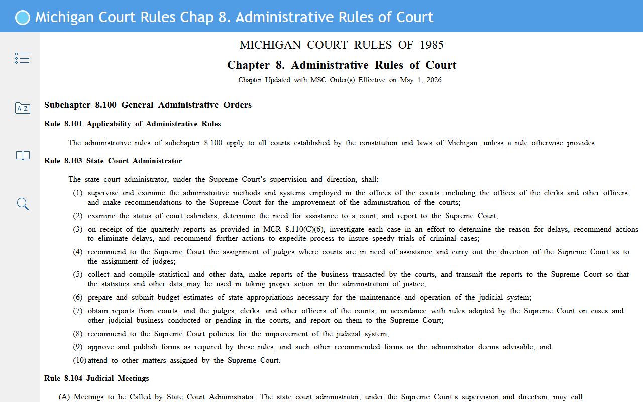 St. Clair County court records public inspection rules in Michigan Court Rules Chapter 8