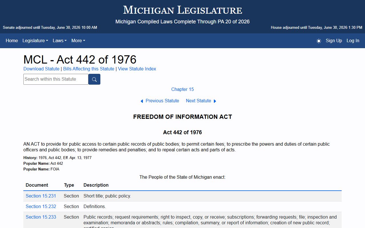 St. Clair County court records access under the Michigan Freedom of Information Act
