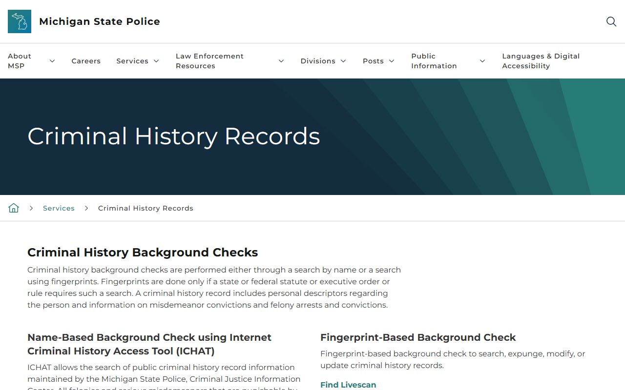 St. Clair County criminal court records ICHAT criminal history search on the Michigan State Police site