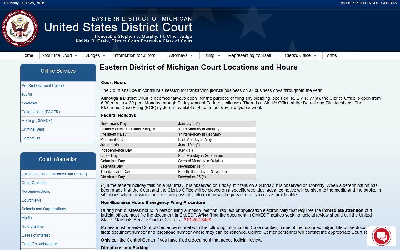 St. Clair County area federal court records at the Port Huron Eastern District of Michigan courthouse