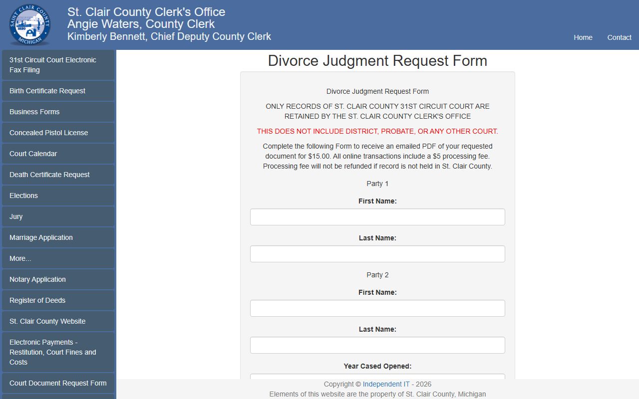St. Clair County divorce records judgment request form