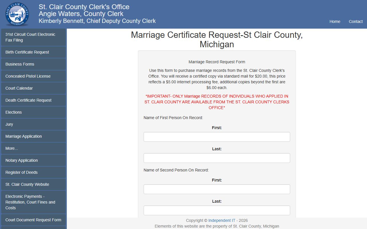 St. Clair County marriage records certificate request form