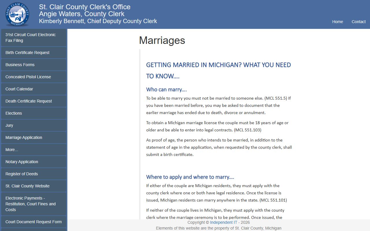 St. Clair County marriage records application information page