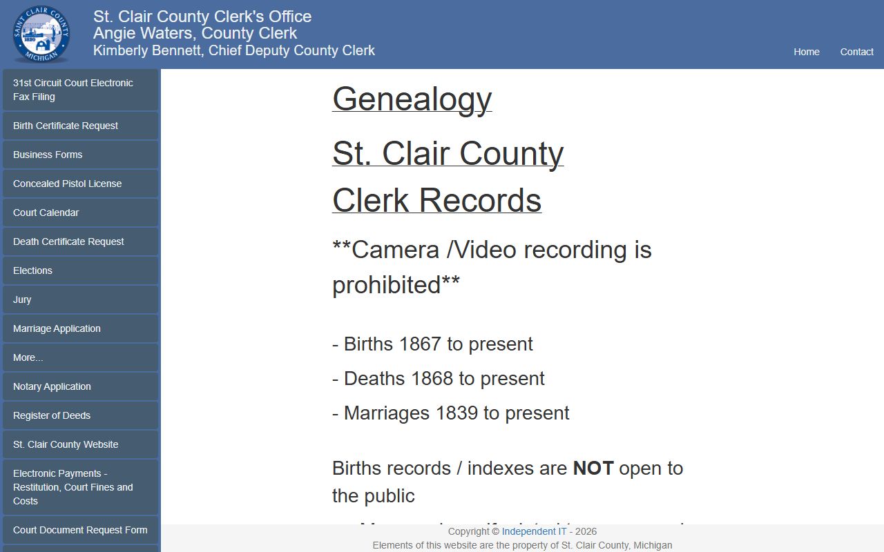 St. Clair County marriage records genealogy index page