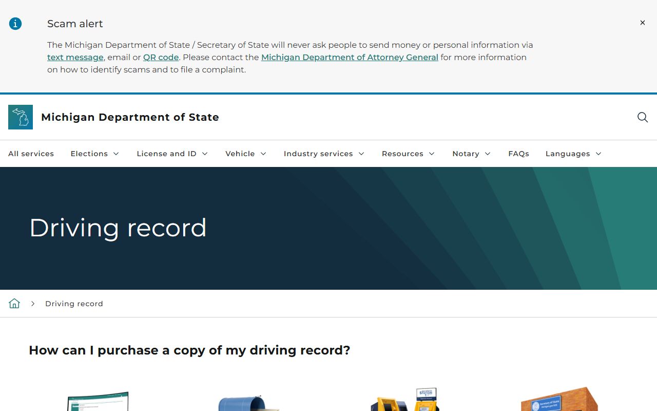 St. Clair County traffic court records and the Michigan Secretary of State driving record page
