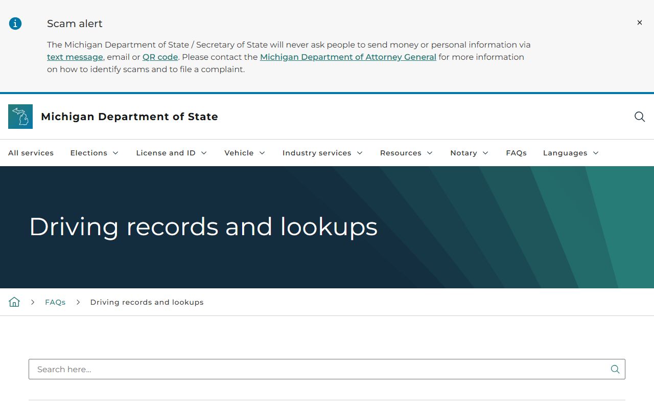 Michigan SOS driver and vehicle records guidance for St. Clair County traffic court records